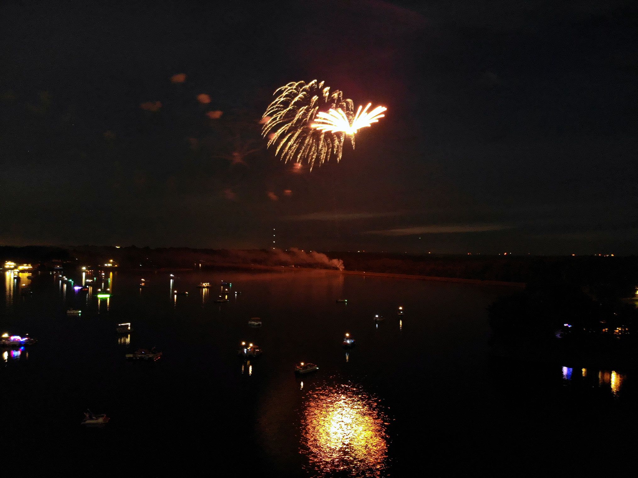 A fireworks display over Lakeland Lake
