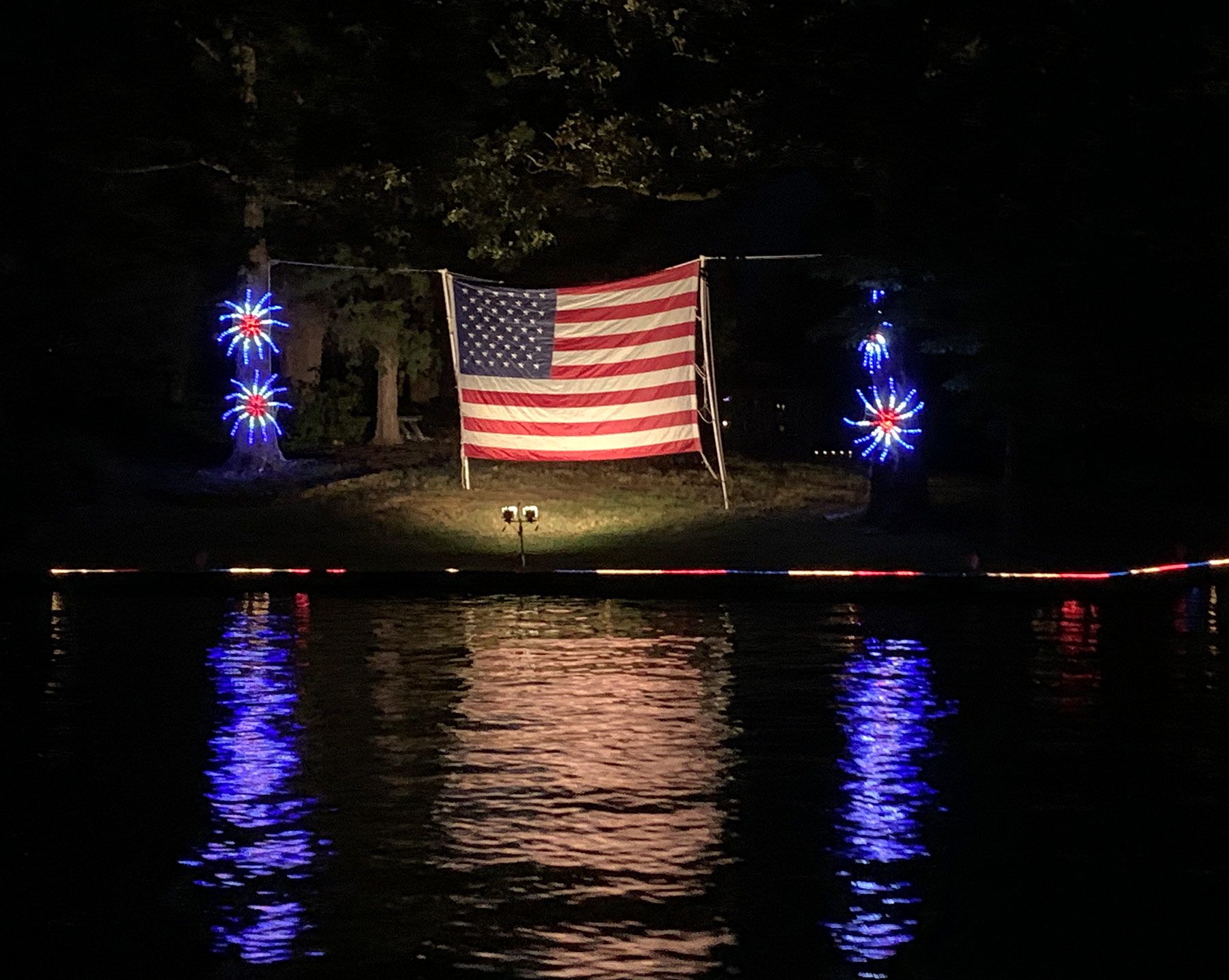 A Fourth of July display with a flag