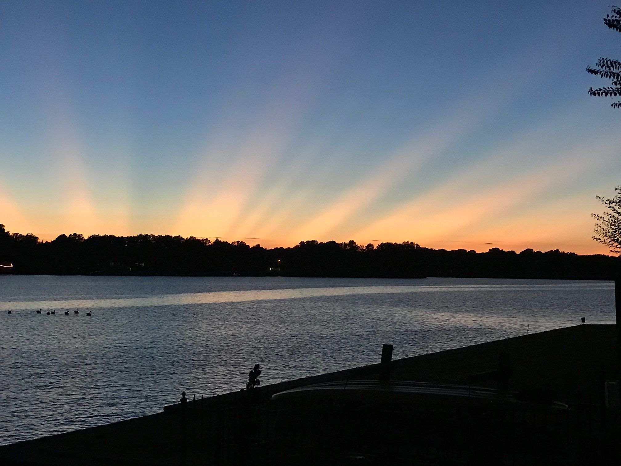 A light array from a sunset on Garner Lake