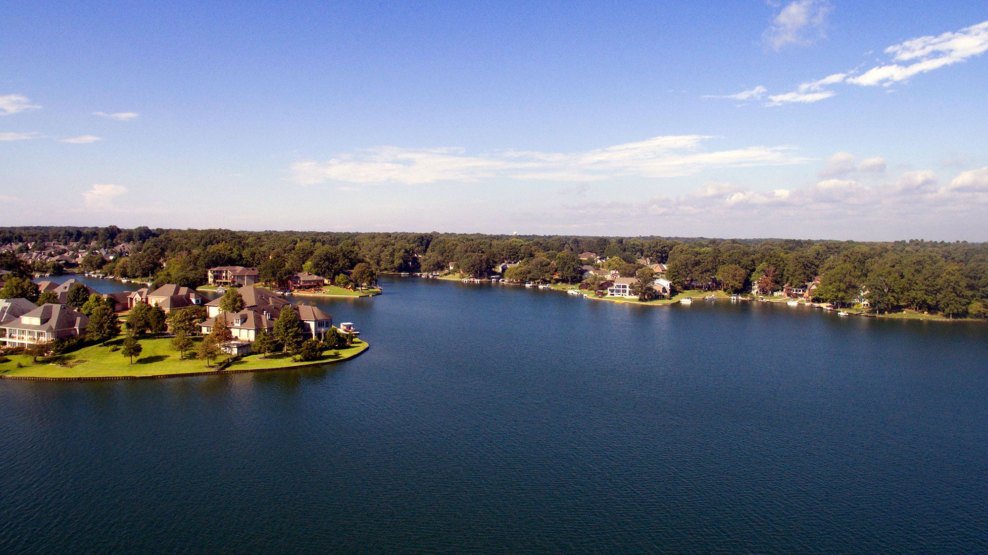 a view of Garner Lake from a drone